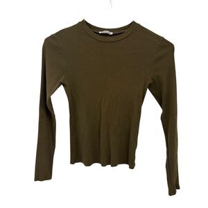 Reformation Organic Cotton Long Sleeve Ribbed Crewneck Size Small Green